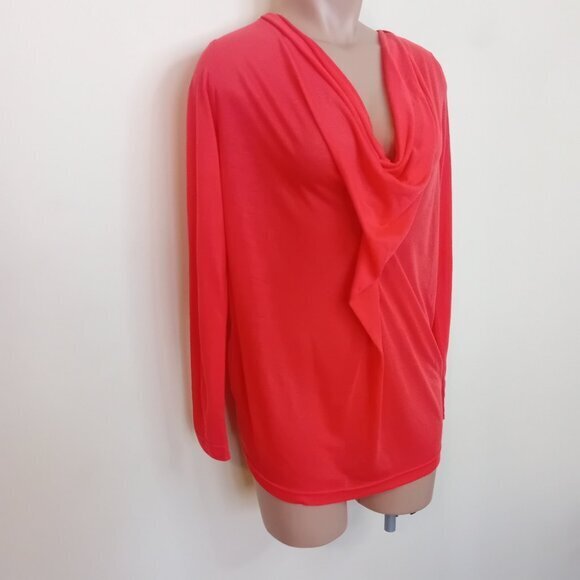 The Bay Women's Rococo Sheer Red Lightweight Blouse Cowl Neck Ruched NO SIZE - Picture 2 of 11